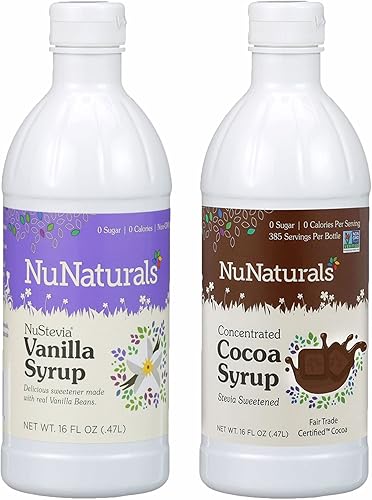 Nunaturals Jarabe de chocolate natural y jarabe de vainilla juntos en un práctico paquete