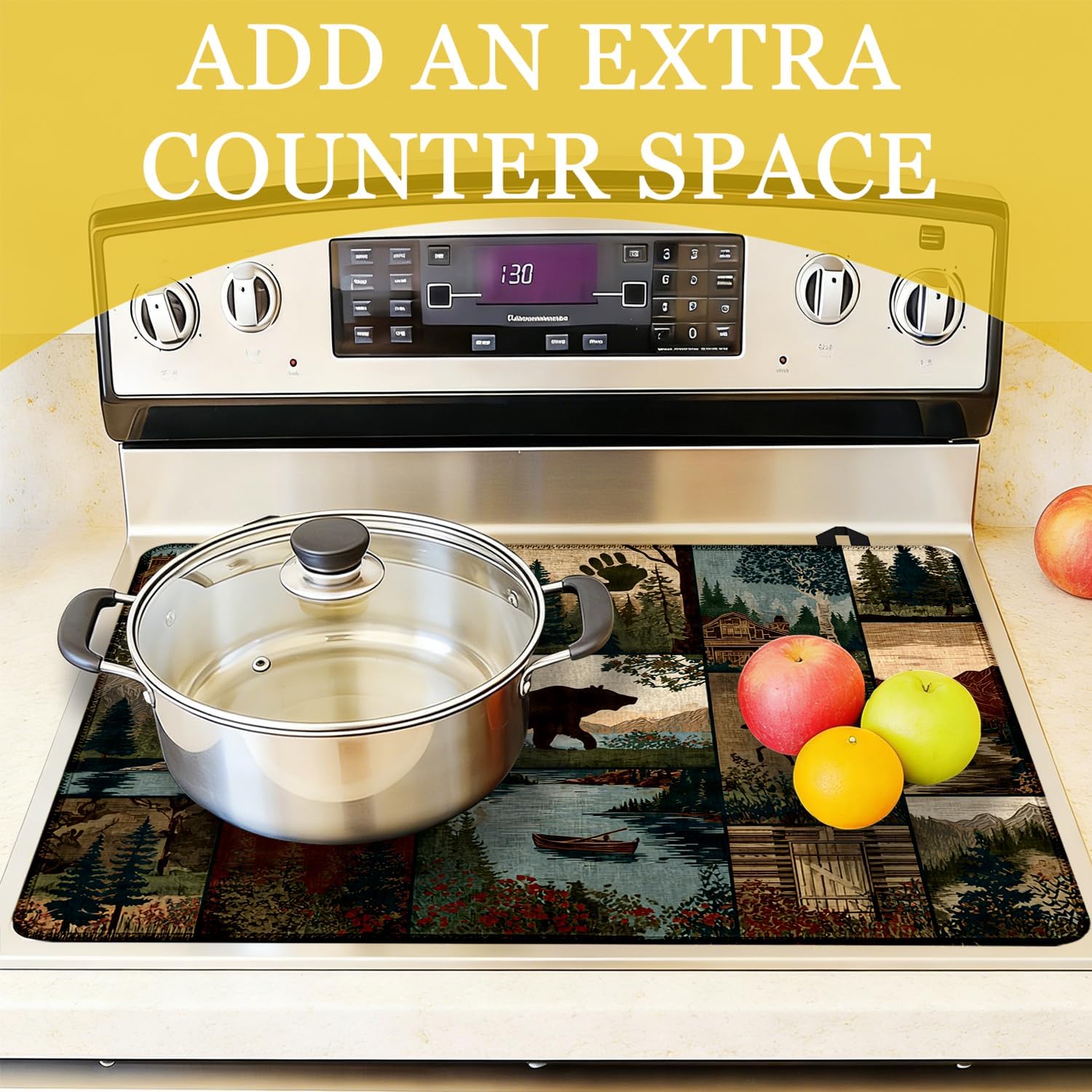 Rustic Bear Deer Electric Stove Top Cover Protector,Glass Top Gas Stove Pad Heat Resistant Range Cooktop Mat for Kitchen 28"x20"