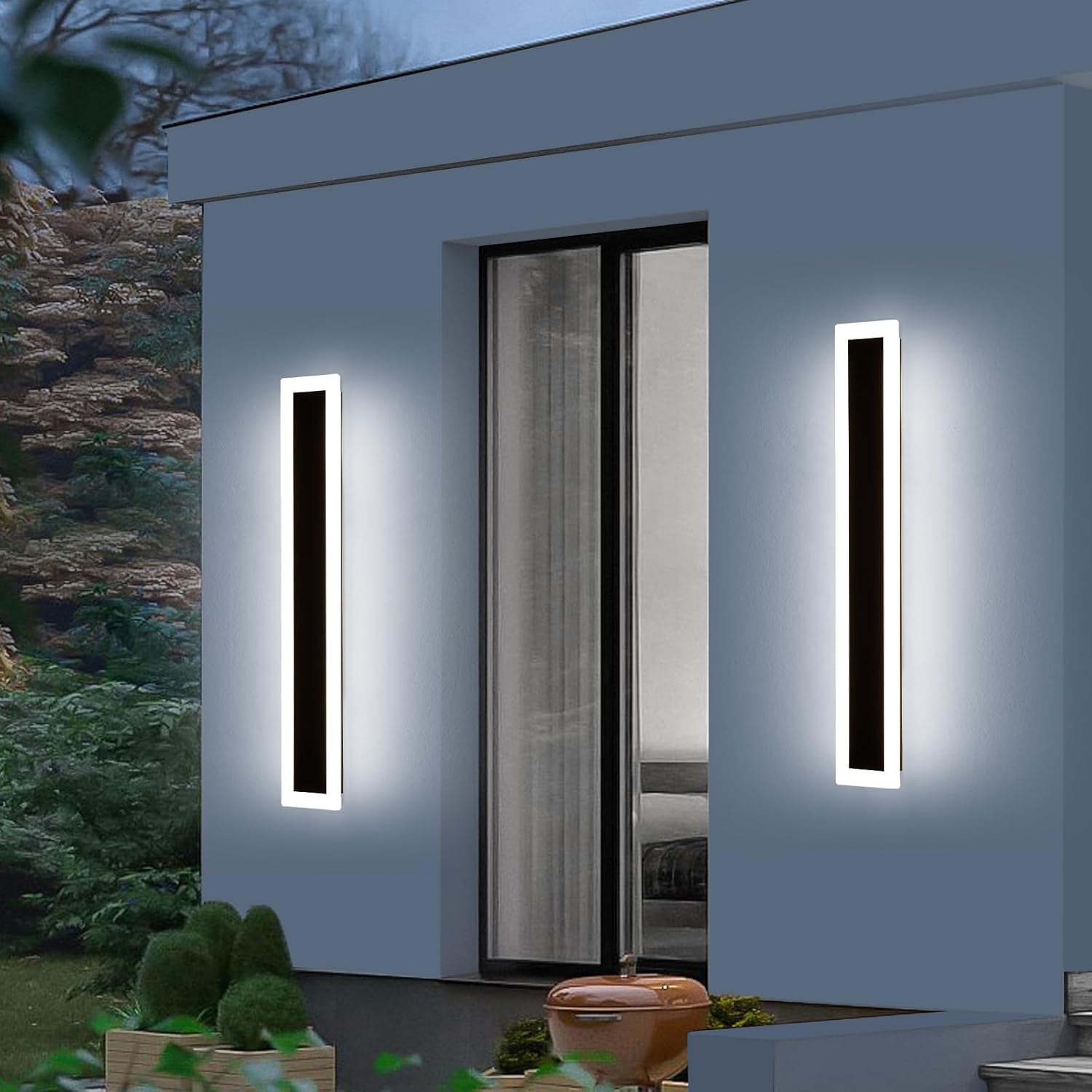 Mikeru 2Pack 31.4inch Modern Outdoor Exterior Wall Light, 3000k/4500k/6000k 3 Colors Switchable Large Outdoor Fixture Wall Mount, Ip65 Waterproof Modern Long Porch Light, Hardwired (Width: 5.5inch) 3 Color Light L31.4*W5.5IN