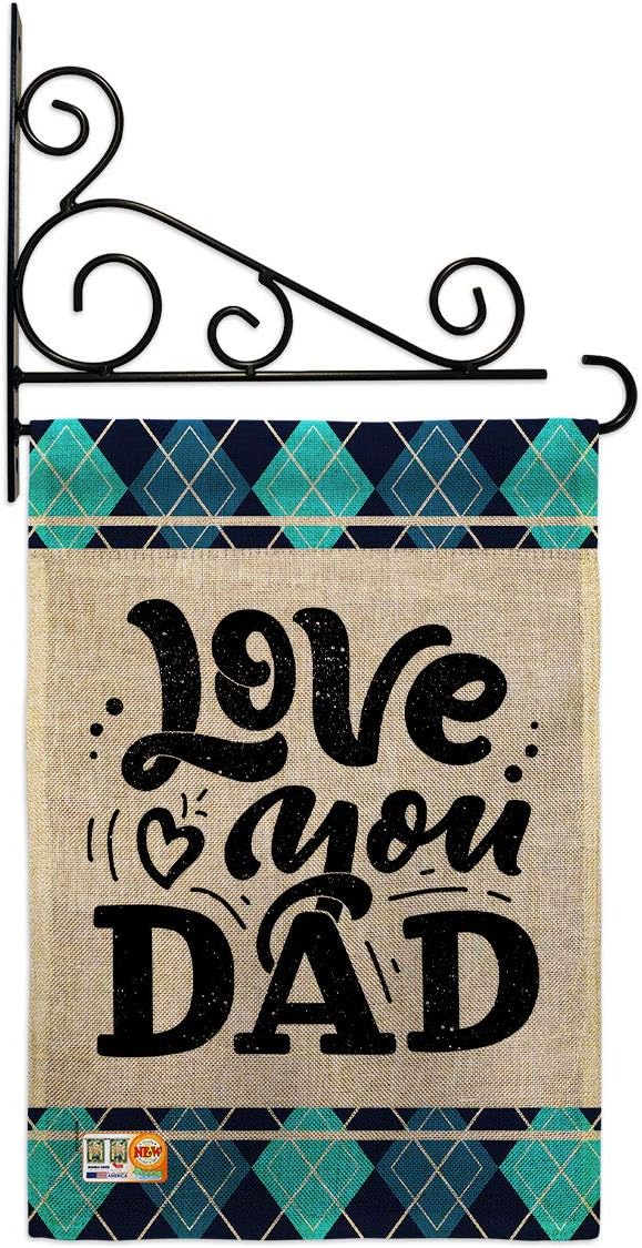 Love You Dad Burlap Burlap Garden Flag Set Wall Holder Family Father Day Daddy Papa Grandpa Best Parent Sibling Relatives Grandparent Small Gift Yard House Banner Double-Sided Made In USA 13 X 18.5