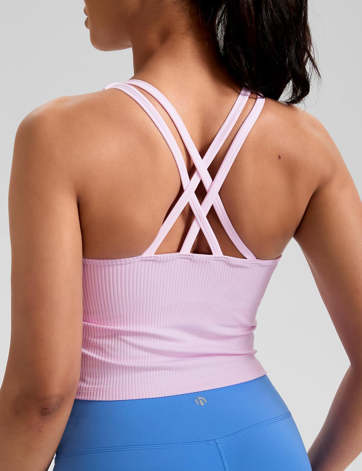HeyNuts Zeal Bras Longline Ribbed Medium Support Sports Bras, Crisscross Back Tank Tops with Removable Pads A-D Cups