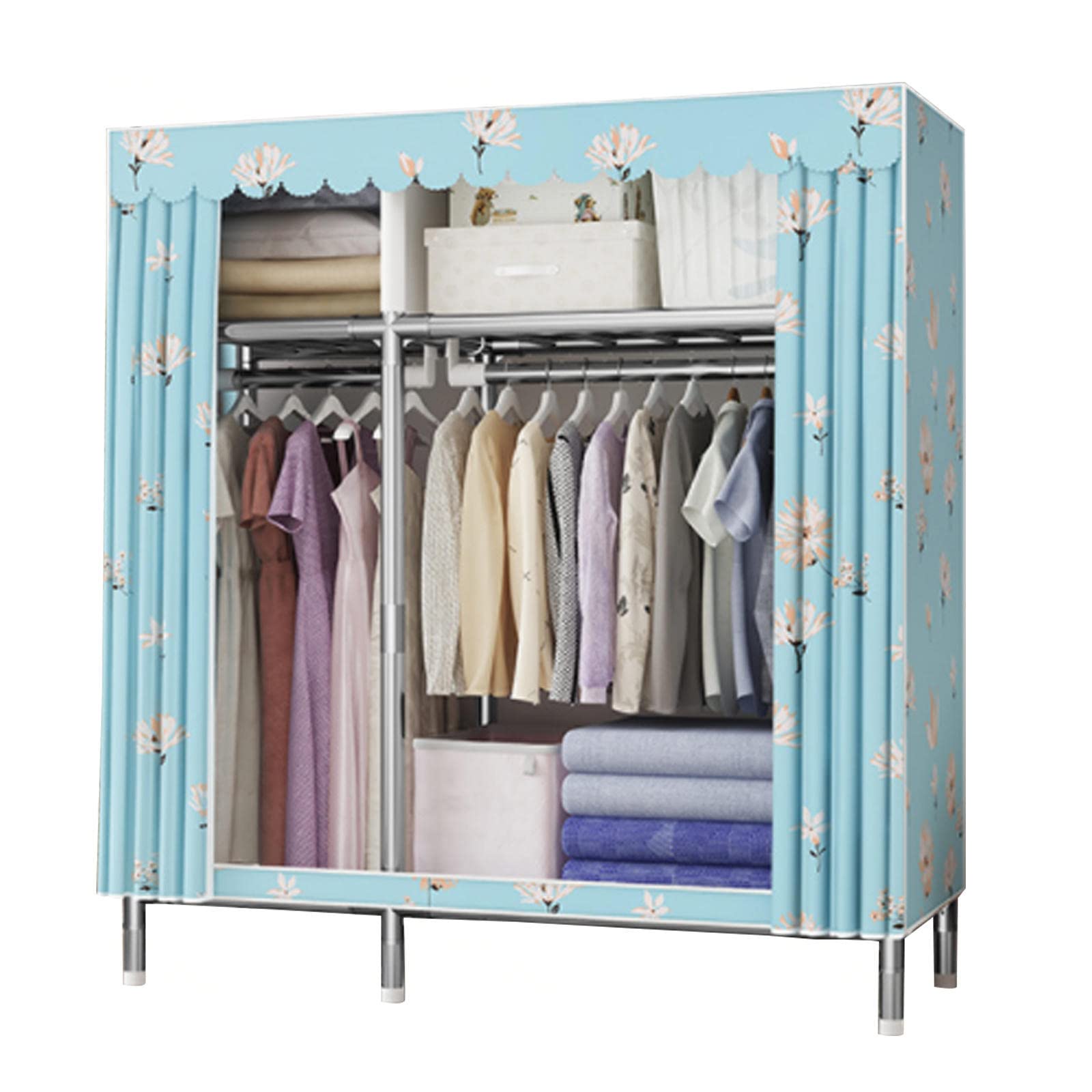 Kleiderschrank, tragbare Kleiderschrankregale aus Segeltuch, Stoff-Kleiderschrank-Aufbewahrungsorganisator mit Kleiderstange, Regale für Schlafzimmer,C-130X45X170cm