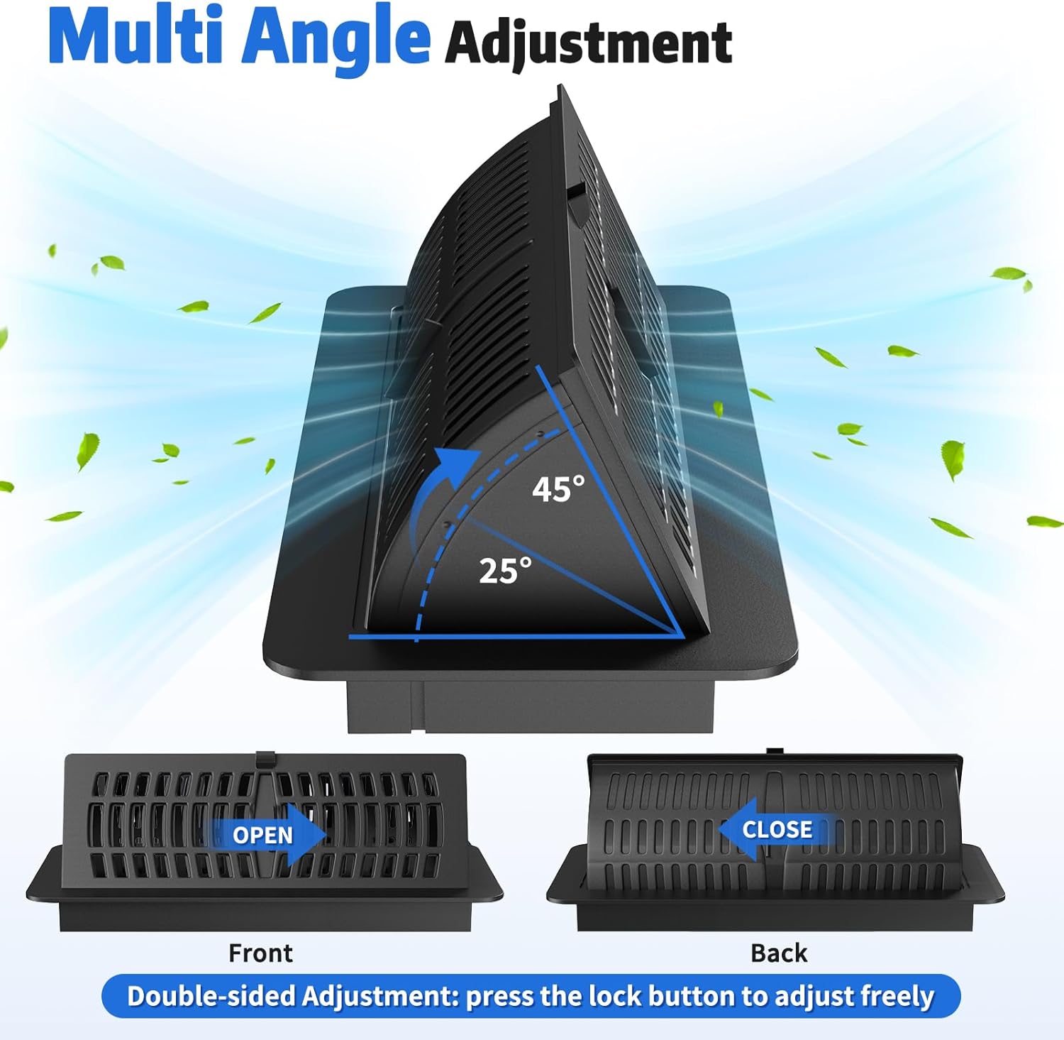 Floor Vent Covers for Home Floor 4 x 10 inch, Adjustable Air Vent Deflectors for Home Floor, Upgraded Floor Register with Removable Strap for Checking Airflow, for Sidewall, Office or Ceiling, 2 Pack