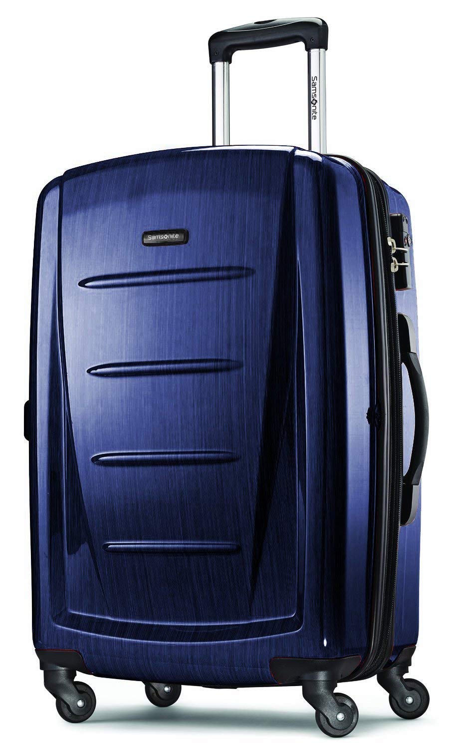 Winfield 2 Hardside Expandable Luggage with Spinner Wheels, Navy, Checked-Medium 24-Inch