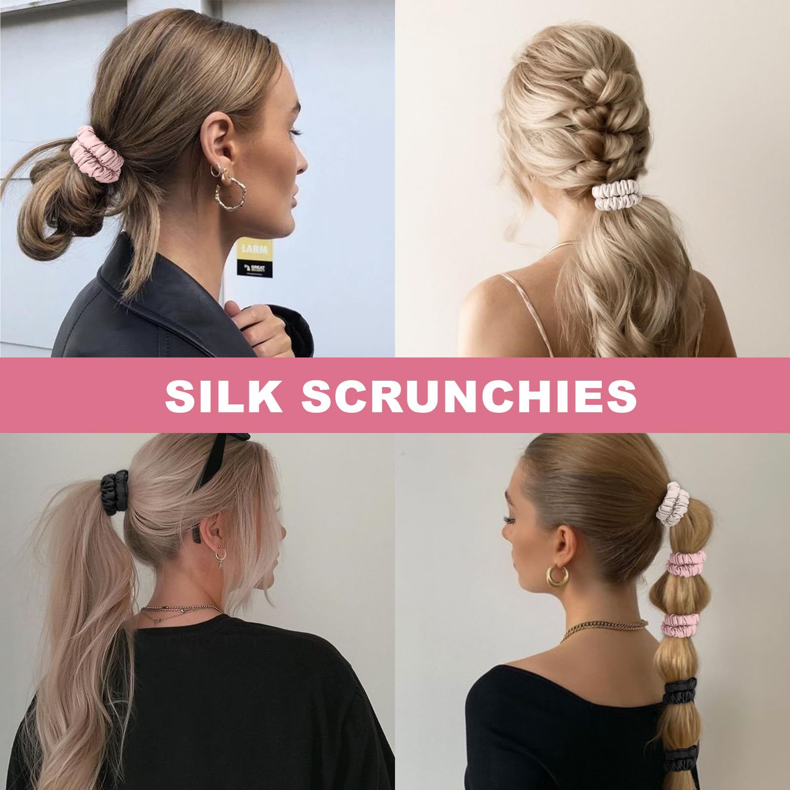 6 lazos de seda para el pelo, tamaño pequeño, 22 momme, 100 % seda de morera pura, para mujeres y niñas, coleteros delgados para dormir, sin daños (color 05)