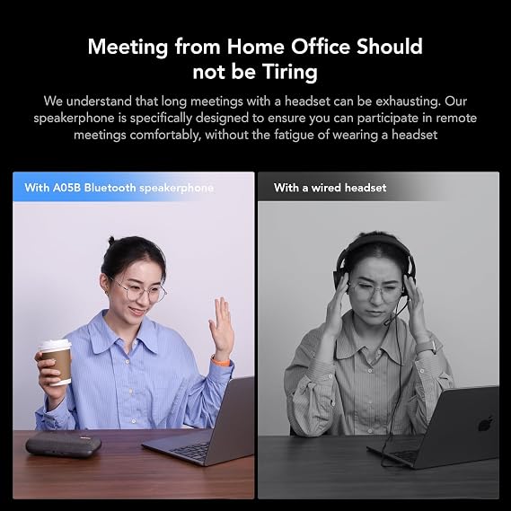 NUROUM A05B Bluetooth Conference Speaker and Microphone, Portable Wireless Speakerphone with Noise Canceling Mic, 16ft Voice Picked Up Computer Speaker for Desktop PC/Laptop/Office/Business Trips