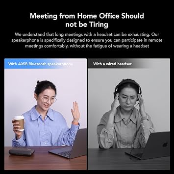 NUROUM A05B Bluetooth Conference Speaker and Microphone, Portable Wireless Speakerphone with Noise Canceling Mic, 16ft Voice Picked Up Computer Speaker for Desktop PC/Laptop/Office/Business Trips