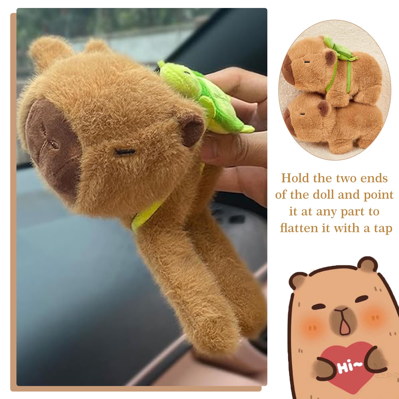 MUYAPAY Capybara Plush Slap Bracelets, Brown Capybara Stuffed Animal, 19 cm, Tabletop Play, Ages 24+, Green - Image 4