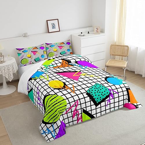 Miniatura 4 de Erosebridal Juego de edredón geométrico de los años 80 y 90, juego de ropa de cama hipster Funky estilo de los años ochenta, relleno de edredón de