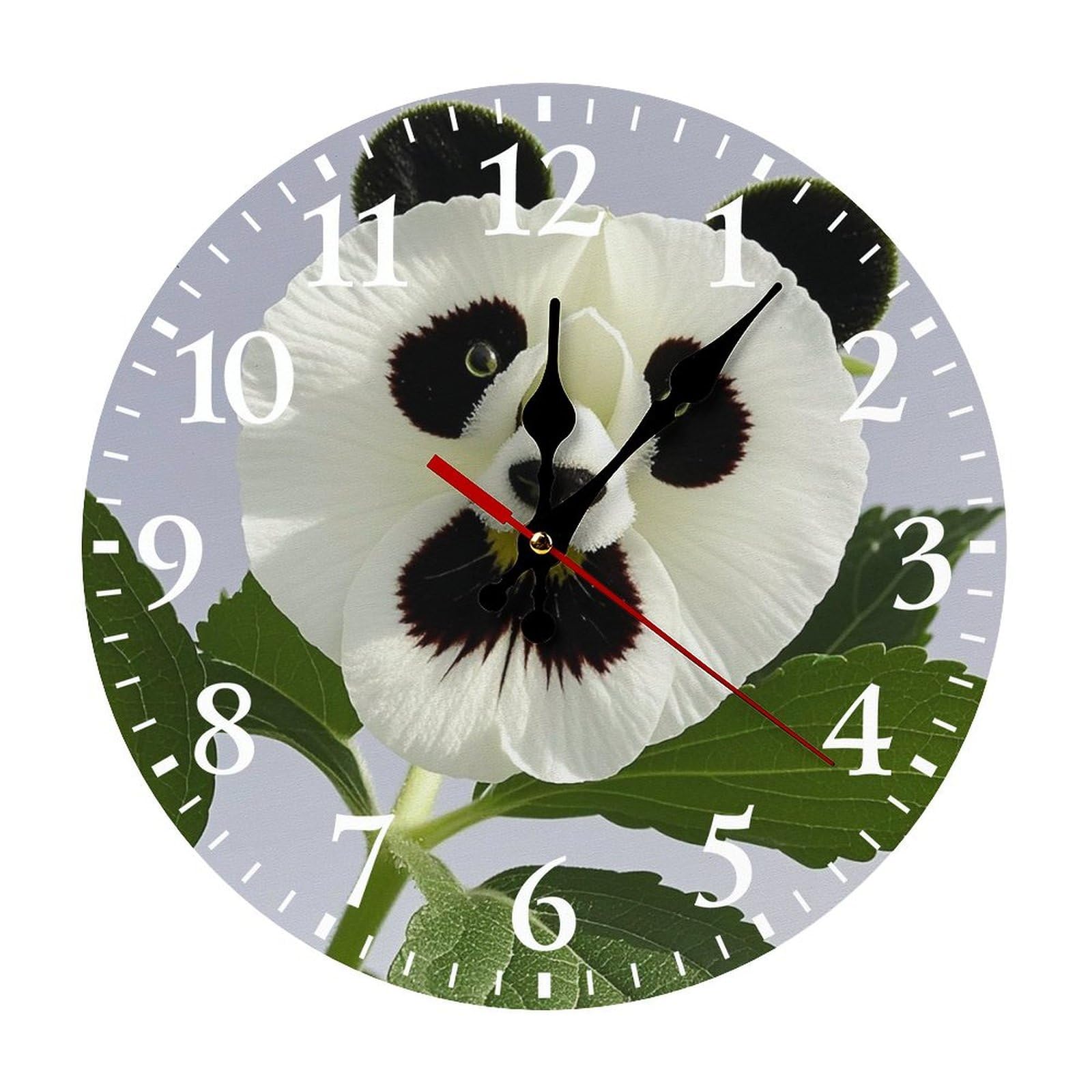 QMNLKH Panda Flower Wall Clock for Home, Battery Operated Clock for Hotel, Round Wall Clock with Arabic Numerals White, Easy to Read, Non-Ticking Clocks for Living Room 25 * 25cm