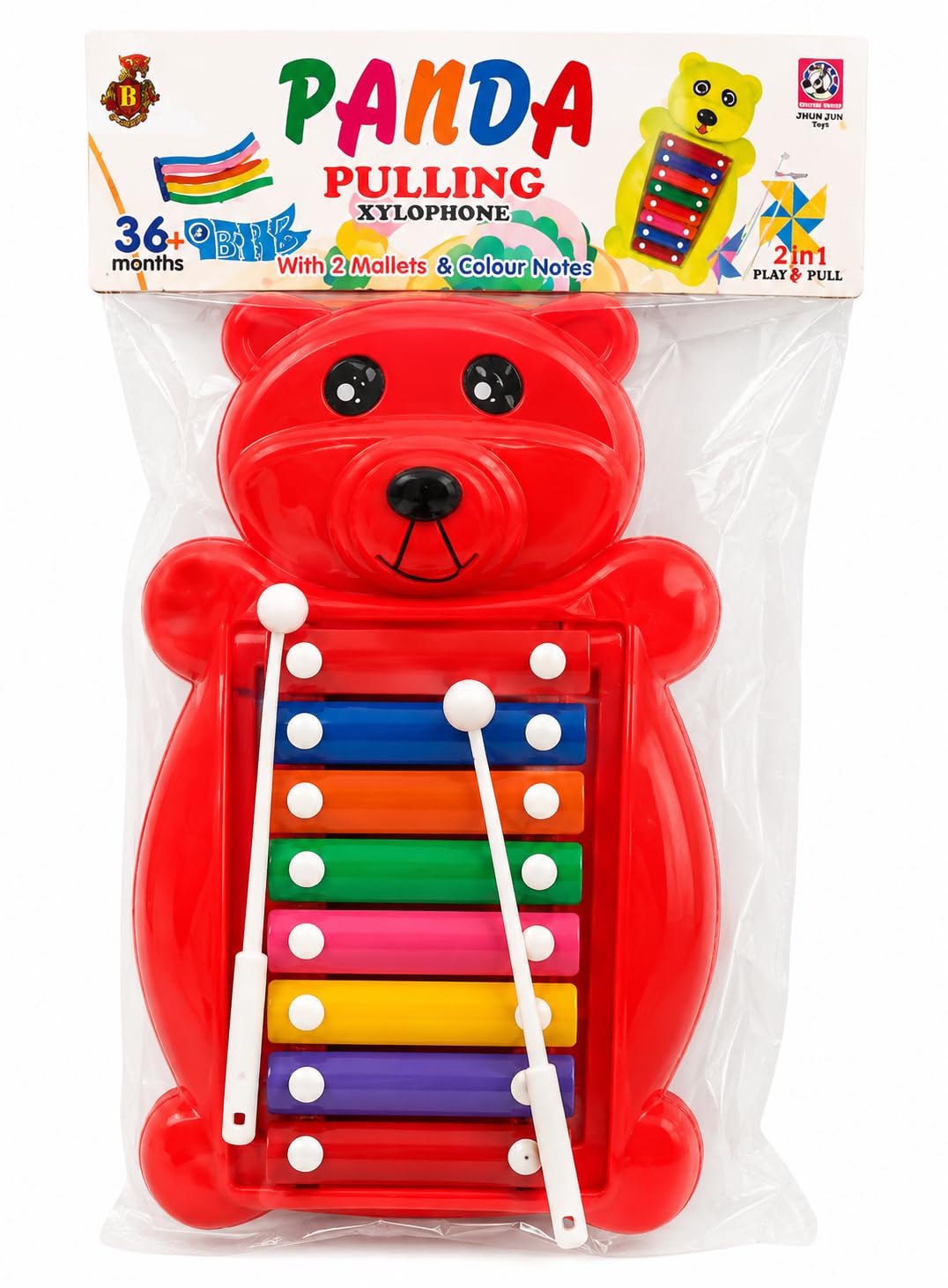 Jhun Jun Panda Pulling Xylophone Toy with 2 Mallets, Red | 2-in-1 Play & Pull, 8 Colour Notes, Ages 36+ Months, Musical Instrument Toy, Panda Shape Design-image-27