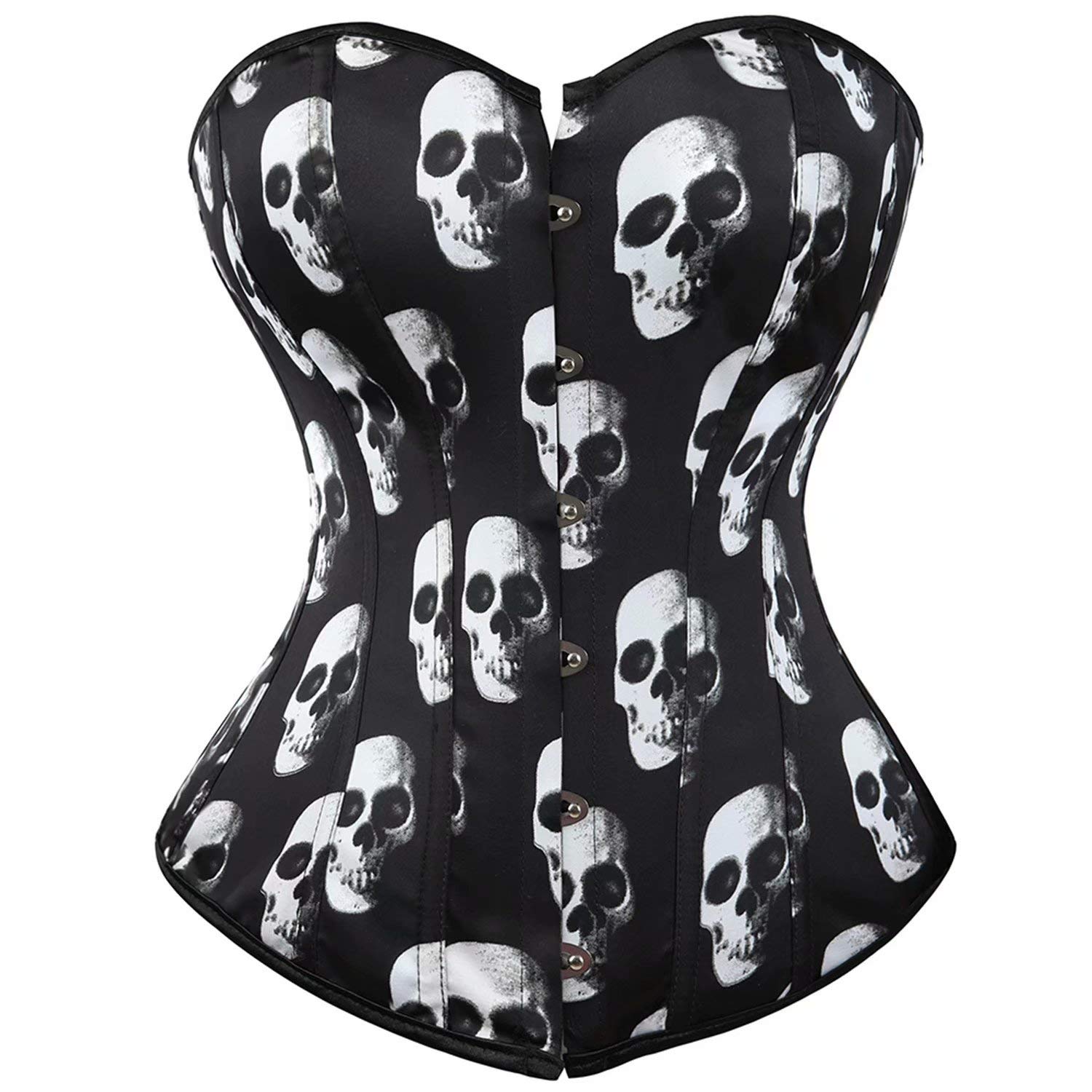 Josamogre Corset Top Overbust Bustier Skull Basques Sexy Vintage Plus Size Black 4XL