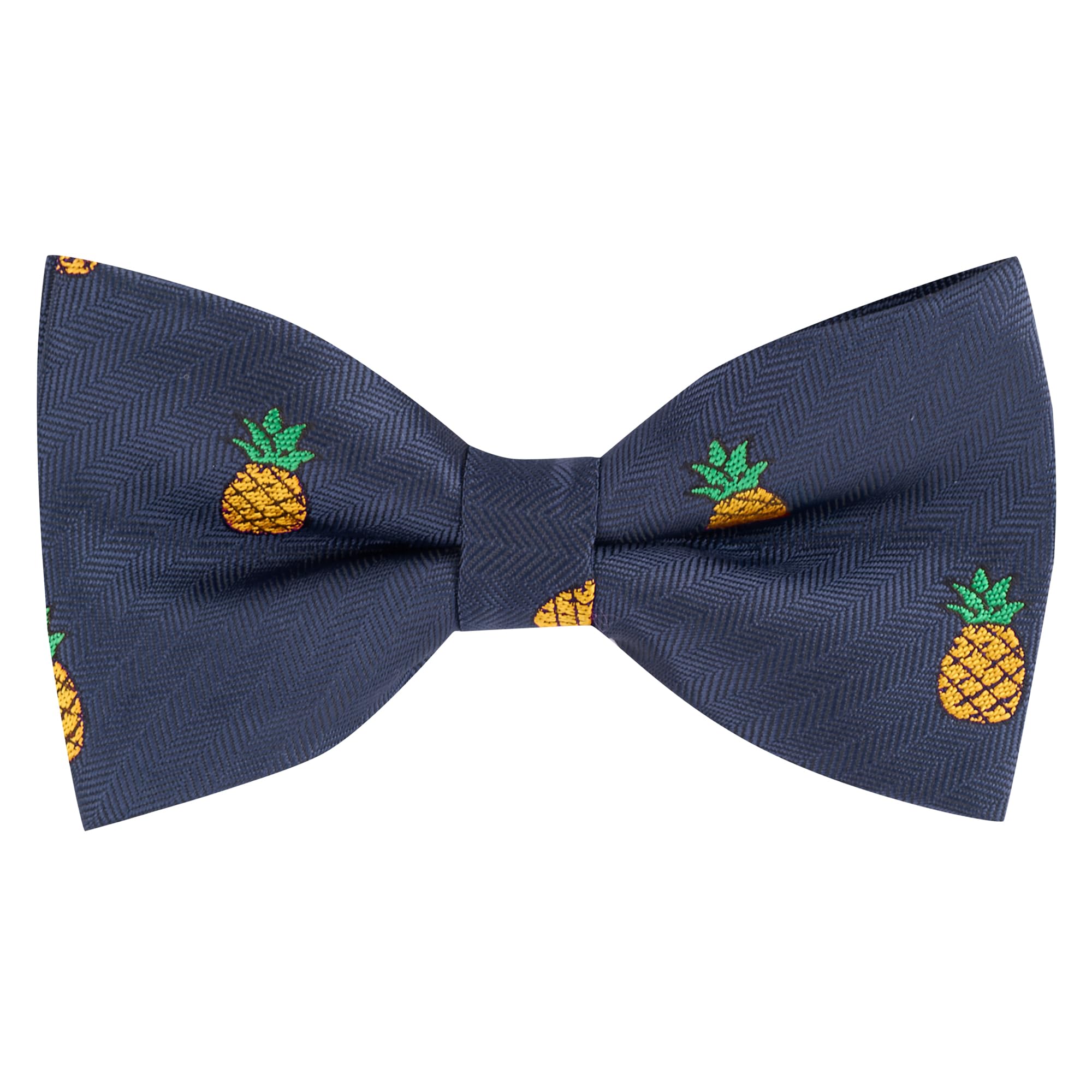 King & Priory Blue Pineapple Navy Herringbone Embroidered Bow Tie