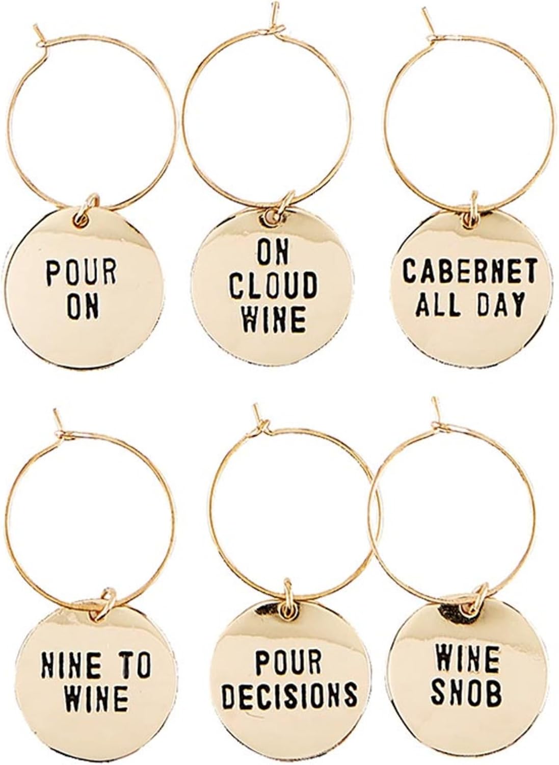 Santa Barbara Design Studio Gold Wine Charms in Wood Gift Box Stainless Steel Drink Markers, Set of 6, Wine Tasting Daily