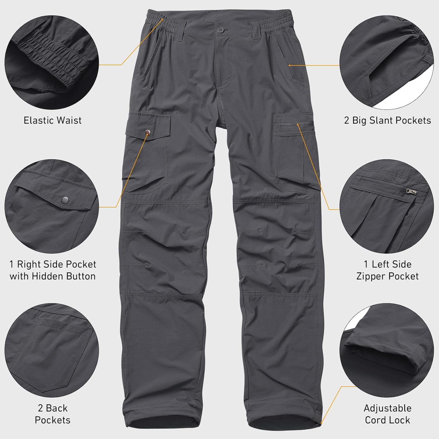 Mens Hiking Safari Pants Quick Dry Lightweight Water-Resistant Cargo Fishing Outdoor Work Pants with Multiple Pockets - Image 4