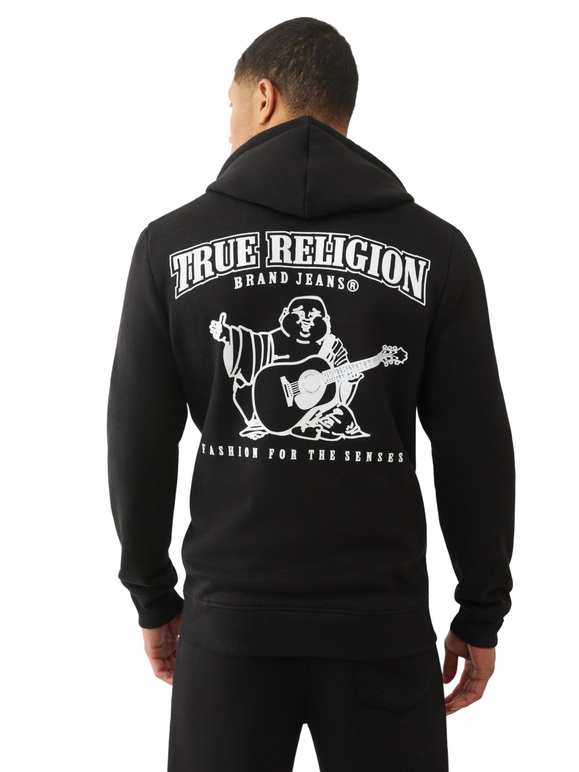 True Religion Men's Arch Gloss Zip Hoodie, Black, XL