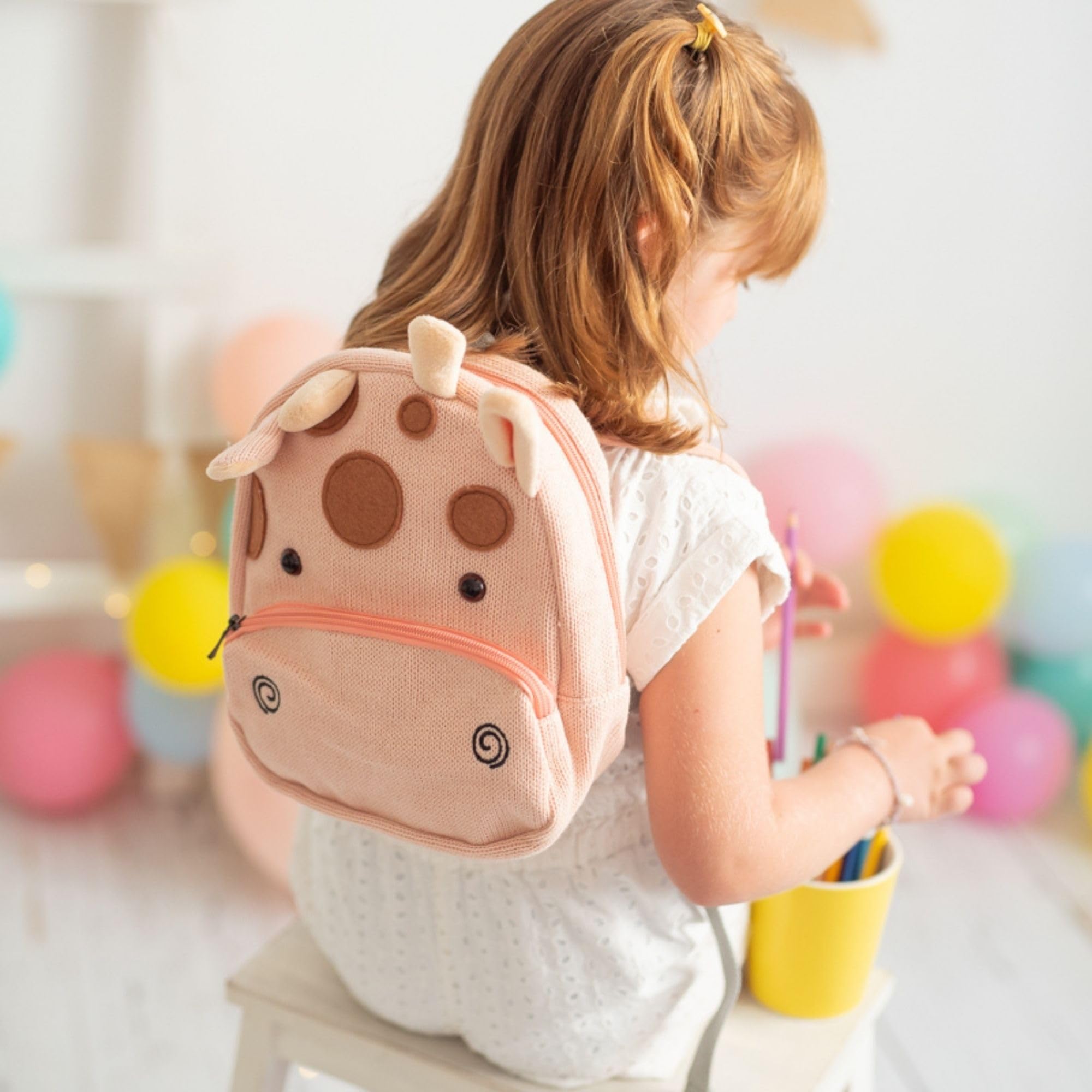 Crochetts | Zaino per bambini dai 2 ai 5 anni per asilo Pinky lavorato all'uncinetto con lana di cotone ipoallergenica | Doppia chiusura lampo e manici regolabili | Rosa