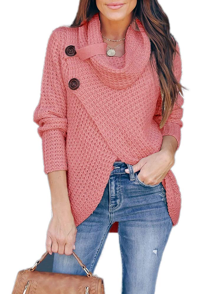 Inorin Womens Sweaters Casual Cowl Neck Chunky Cable Knit Wrap Pullover Sweater