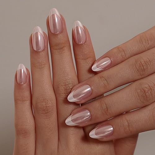 Glazed Donut Chrome White French Tip Press On Nails -