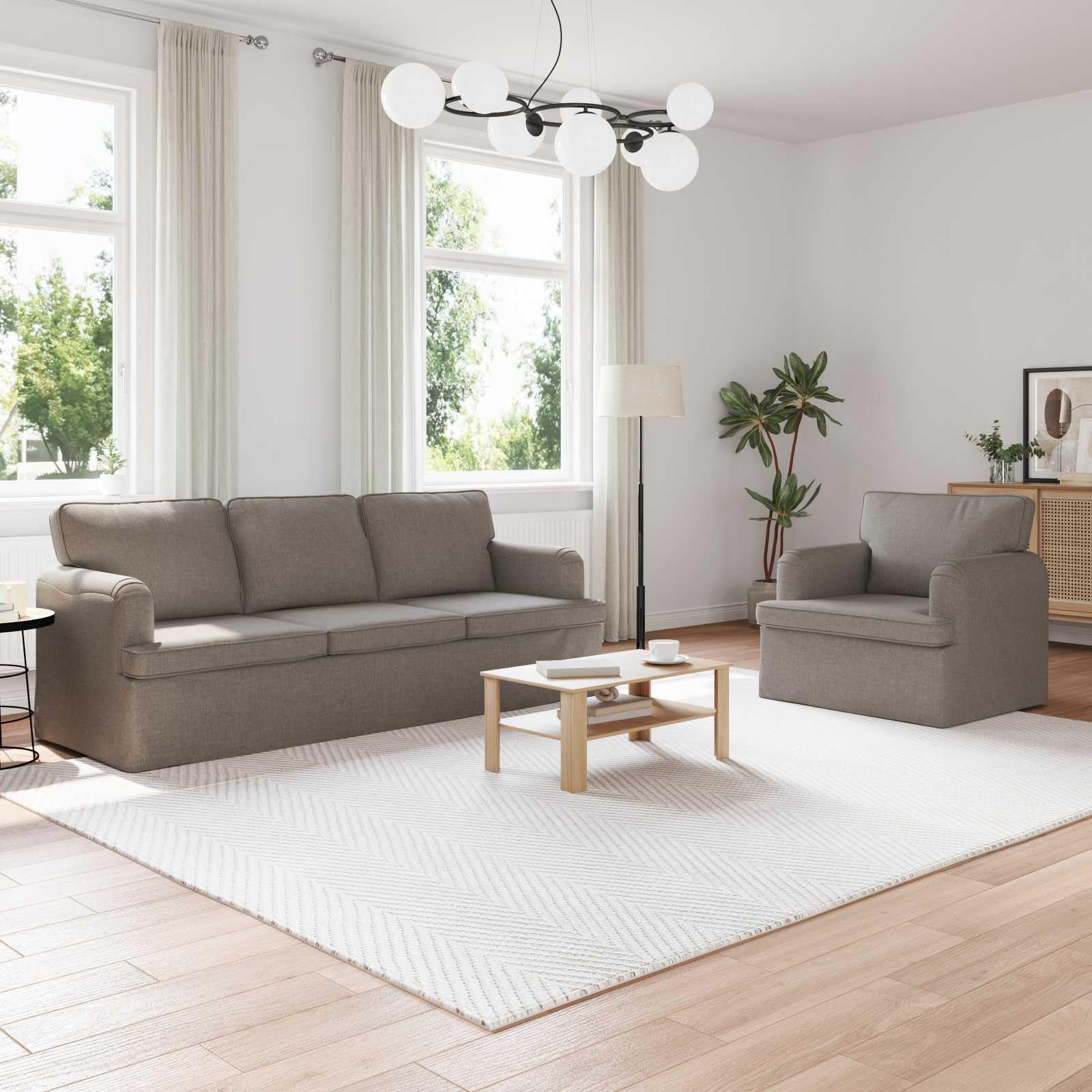 2-częściowy zestaw kanapy w kolorze szarobrązowym (taupe), sofa narożna z poduszką i podłokietnikami, 201 x 80 x 85 cm, zestaw wypoczynkowy do salonu i pokoju gościnnego