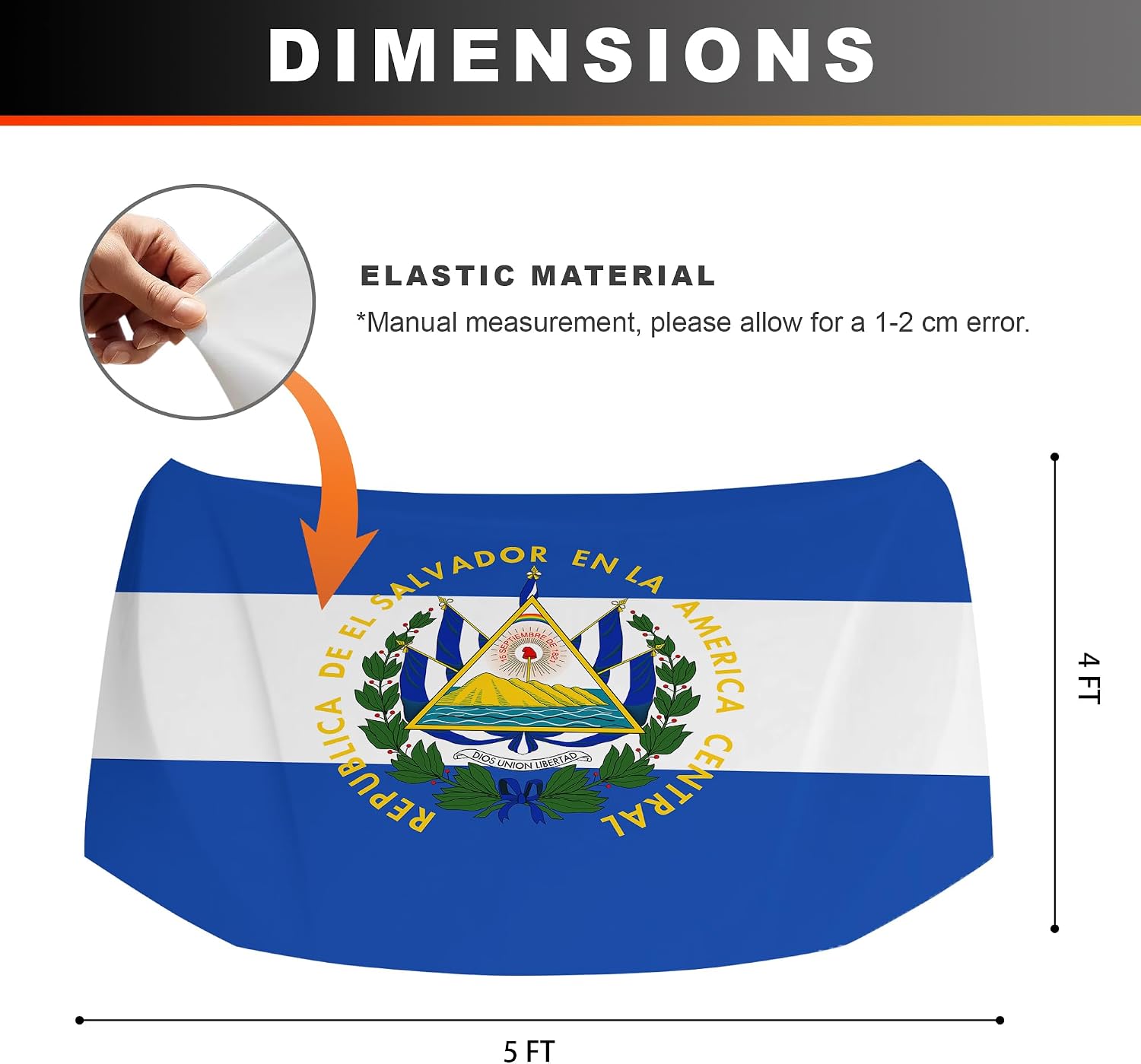 El Salvador Flag Car Hood Cover, 4x5 Feet Car Bonnet Banner