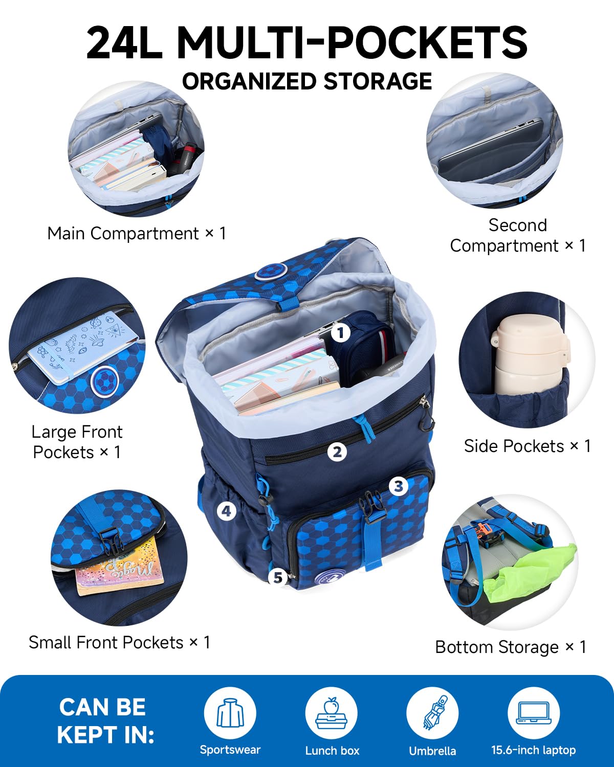 Amythe Zaino Ergonomico Ragazzo dalla 1a Elementare Scuola Outdoor | Zaino Ergonomico Bambini 6-12 Anni Cintura Copertura Supporto Lombare