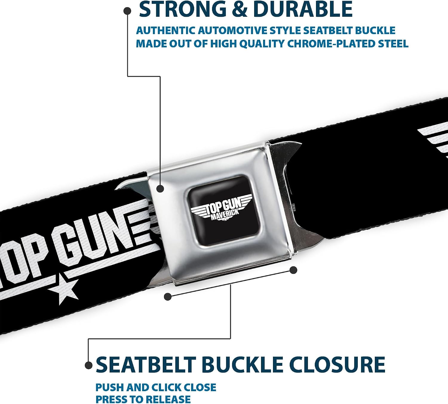 Top Gun Belt, Seatbelt Buckle Belt, Top Gun Title Logo, Adjustable