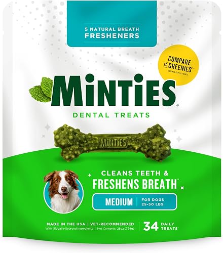 Minties Mint Dental Chews for Dogs, Medium Breeds 25-50 lbs, 34 Count