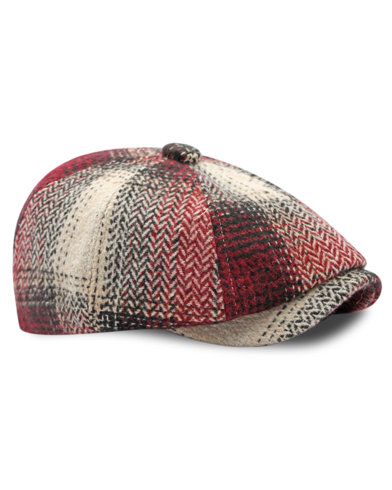 Tweed Flat Cap, 8 Panel Peaky Vintage Checked Style, Adjustable Newsboy Baker Boy Gatsby Beret Hat Men Women Unisex