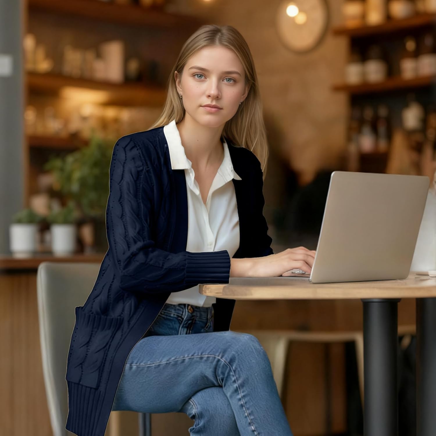 Women's Cable Knit Cardigan - Open Front Button Up Sweater with Pockets, Chunky Cardigan for Winter Women's Cardigan - Image 3