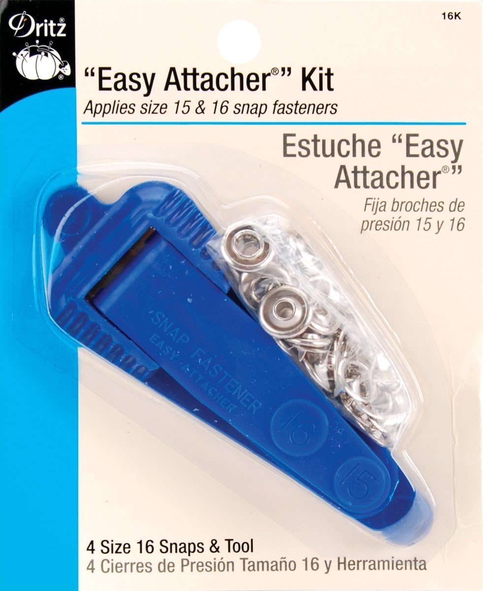 Dritz 16K Snap Fasteners "Easy Attacher" Kit, Size 15 (3/8-Inch) & Size 16 (7/16-Inch) Nickel