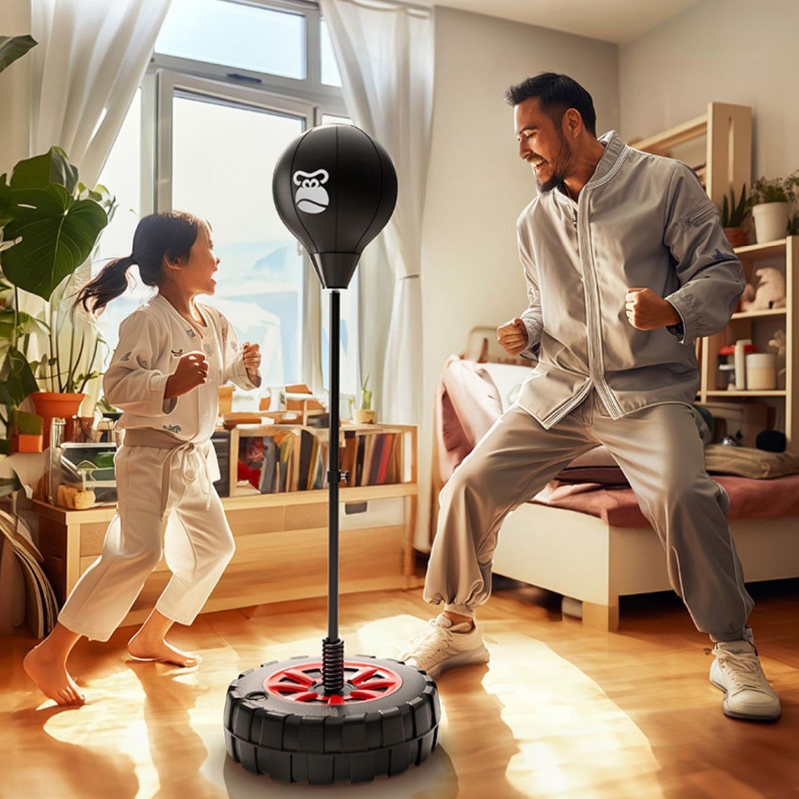 Sacco da boxe multifunzionale autoportante resistente base stabile | Borsa velocità regolabile in altezza per casa al chiuso allenamento cardio fitness esercizio pugni allenamento corpo