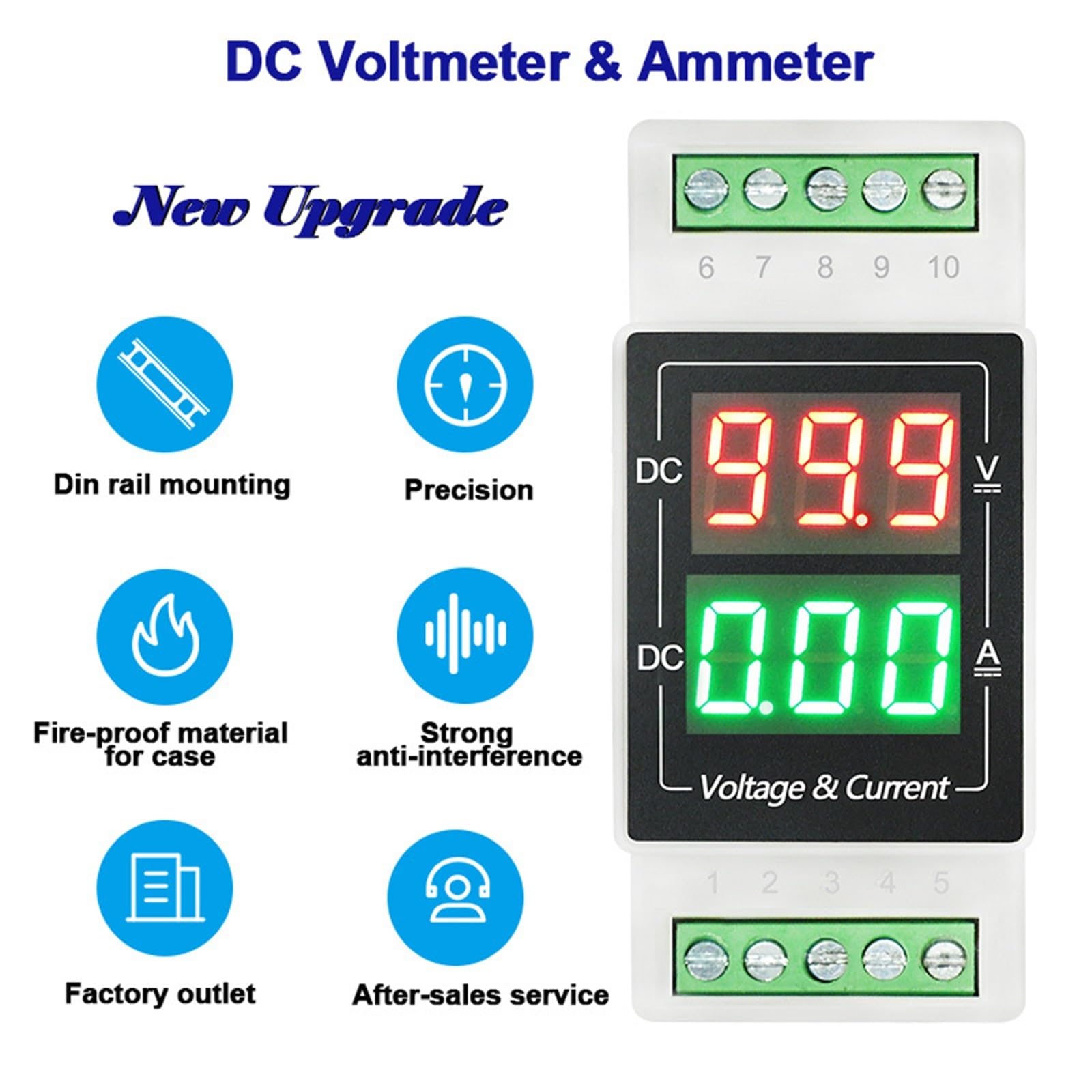 1 szt. YB103VA Woltomierz DC z dwoma przewodami, amperomierz, szyna DIN, cyfrowy miernik napięcia 24 V, 100 V, 300 V, 600 V, 5A, 20A, 50A, 100 A, 500 A, 500 A, tester napięcia (DC10A, DC14-300V)