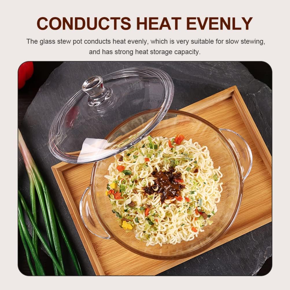 DOITOOL Glass Casserole Dish with Lid, 2.5L Heat Resistant Glass Saucepan with Cover, Clear Simmer Pot Covered Cookware Microwave Bowls with Handle for Home Kitchen Restaurant Party Cooking