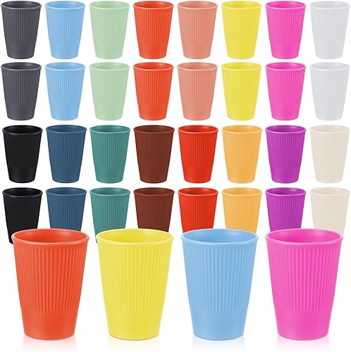 Mifoci 32 vasos de paja de trigo de 12 onzas, vasos de plástico reutilizables coloridos irrompibles, aptos para microondas y lavavajillas, vasos de