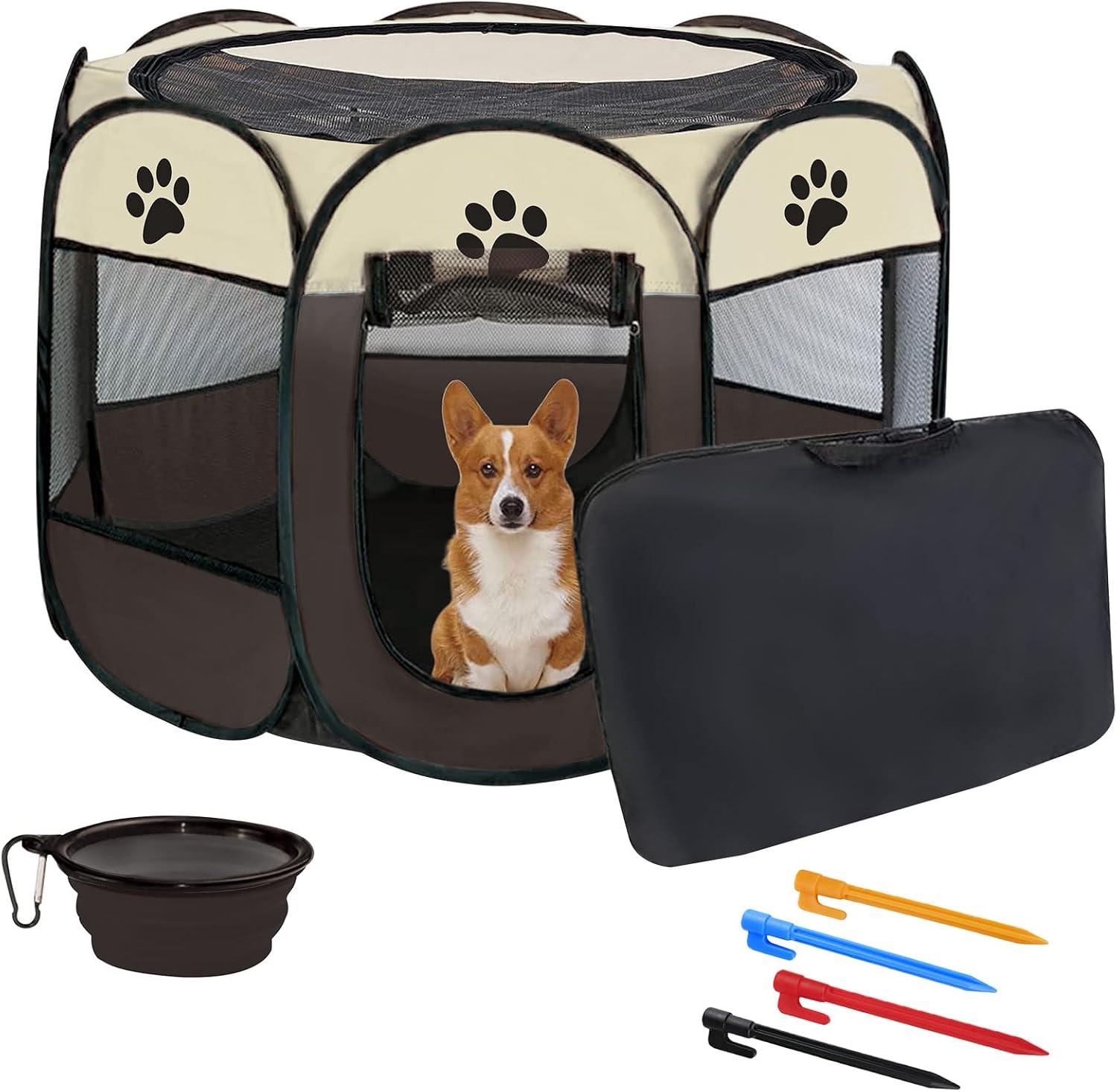C&AHOME Portable Pet Playpen, Dog Playpen Foldable Pet Exercise Pen Tents Dog House Playground for Puppy Dog/Cat Indoor Outdoor Travel…