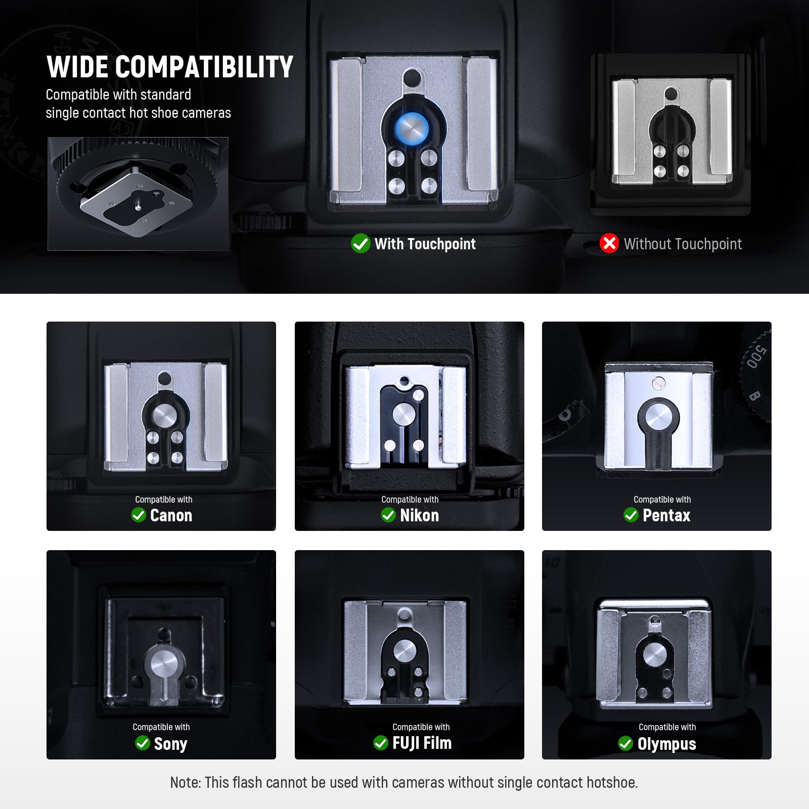 NEEWER Z160 Single Contact Camera Flash Compatible with Canon Nikon Sony Fuji Olympus Cameras, 22Ws GN14 6000K Speedlite, A/M Mode 1/1-1/128 Power, 1100mAh Battery 650 Full Power Light 1.5s Recycling