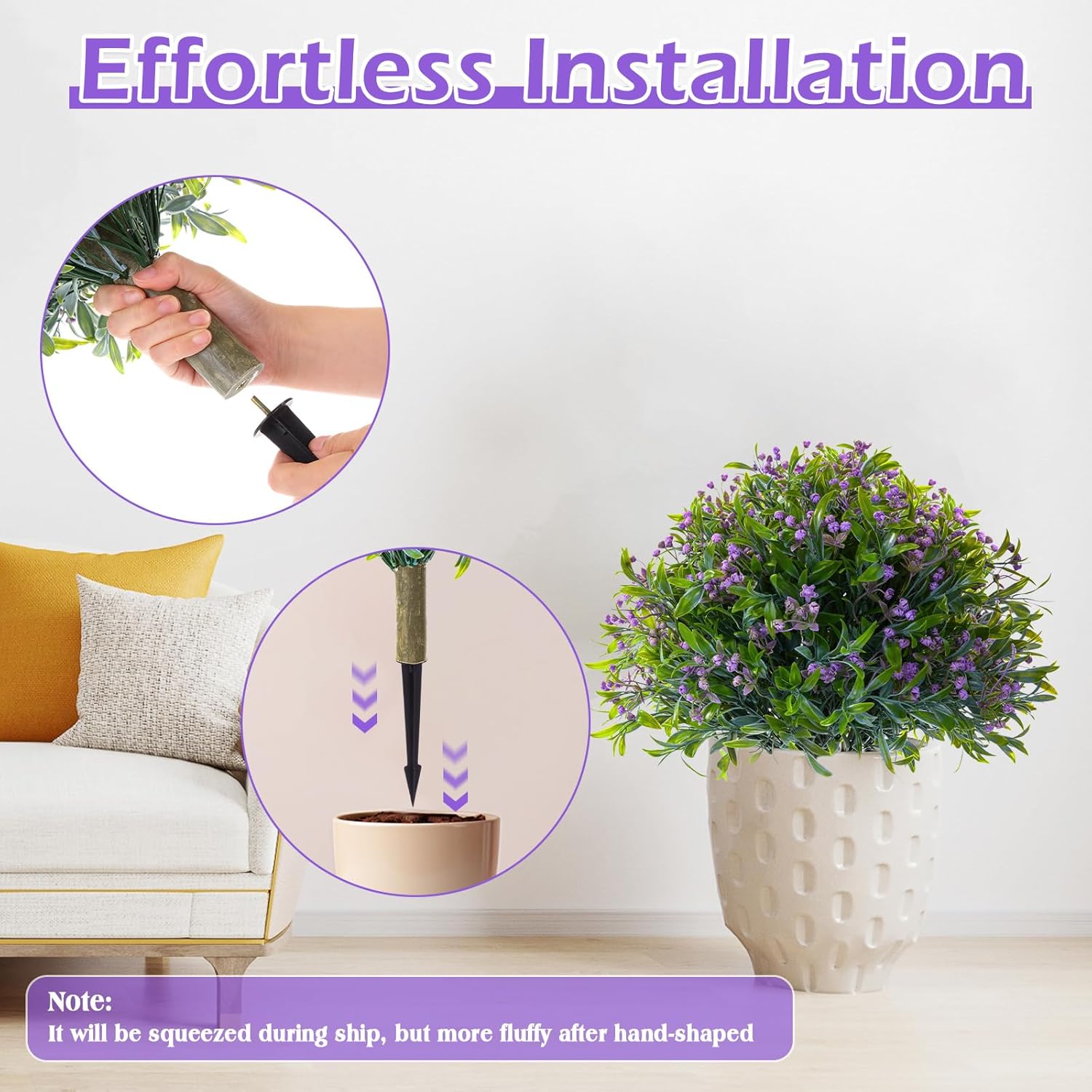 Yunlly 2 Set Artificial Boxwood Topiary Ball Tree 23.6" UV Resistant Artificial Outdoor Greenery Shrubs with Spike Topiary Ball Tree with Flower for Garden Yard Porch Patio Front Door Decor(Purple)