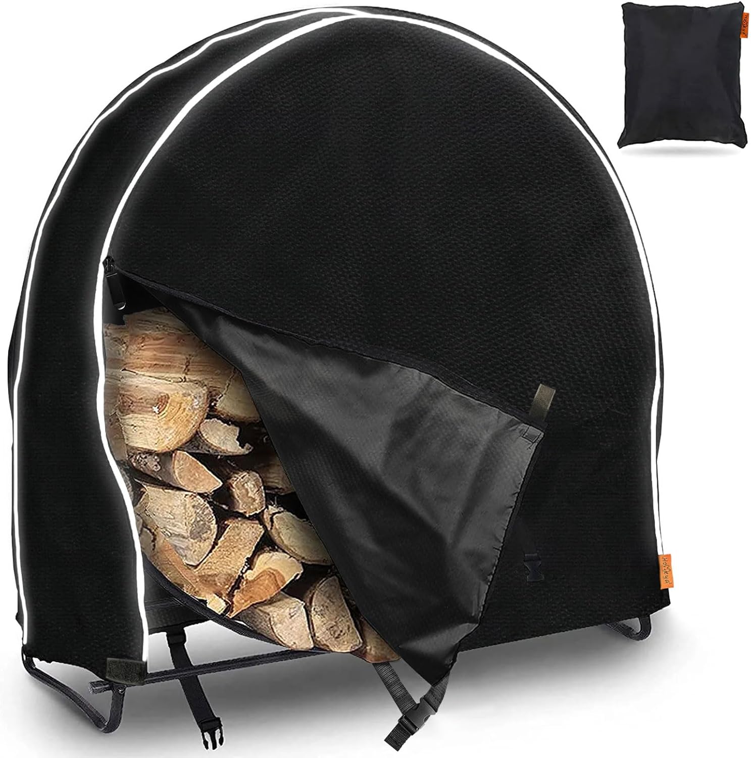 HOMEYA 40 Inch Firewood Log Hoop Cover Only, Heavy Duty 600D Oxford, Outdoor Waterproof Weather Resistant Round Log Rack Cover, with Zipper & 2 Windproof Buckle Straps & Reflective Strip