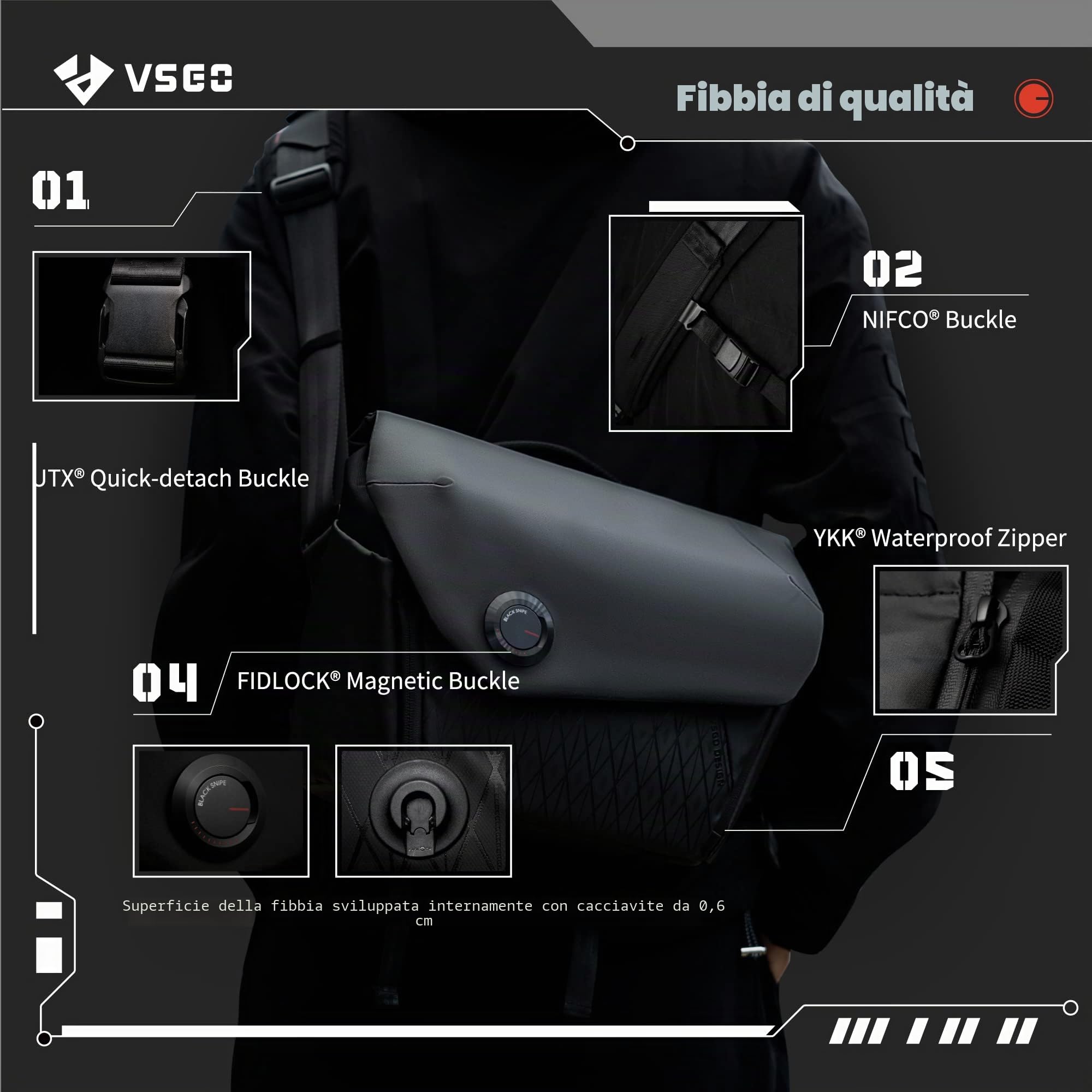 VSGO Borsa fotografica professionale borsa a tracolla micro fotocamera reflex fotocamera digitale drone attrezzature fotografiche (6L)