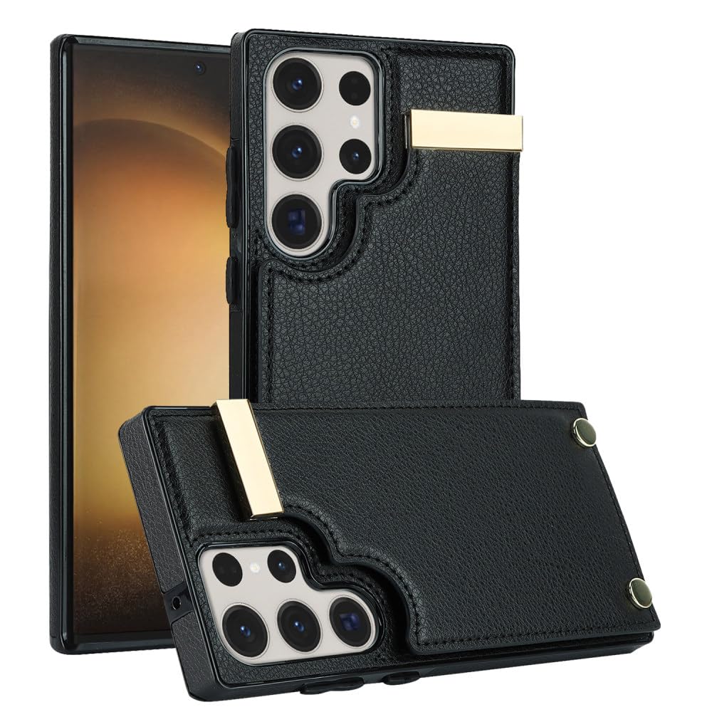 Housse en cuir Galaxy S22 Plus noire finition premium durable