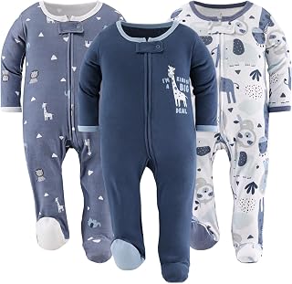 The Peanutshell Footed Pajamas Sleepers for Baby Boys, Sleep and Play Footies, 3 Pack
