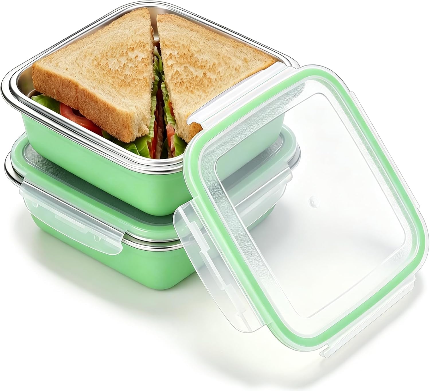 FoldTier 4 Pcs Stainless Steel Sandwich Containers with Lid, 24 oz, Blue