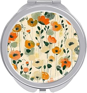 Beige Floral Pattern Travel Makeup Mirror 1x/...