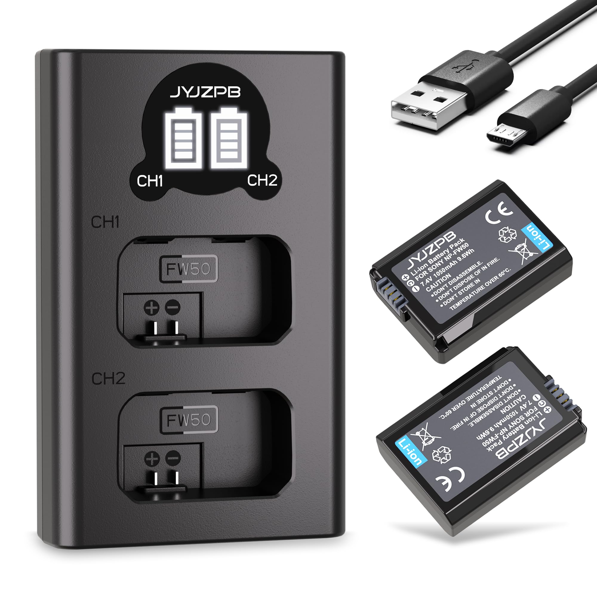 JYJZPB NP-FW50 Battery and Dual Rapid Charger Compatible for Sony