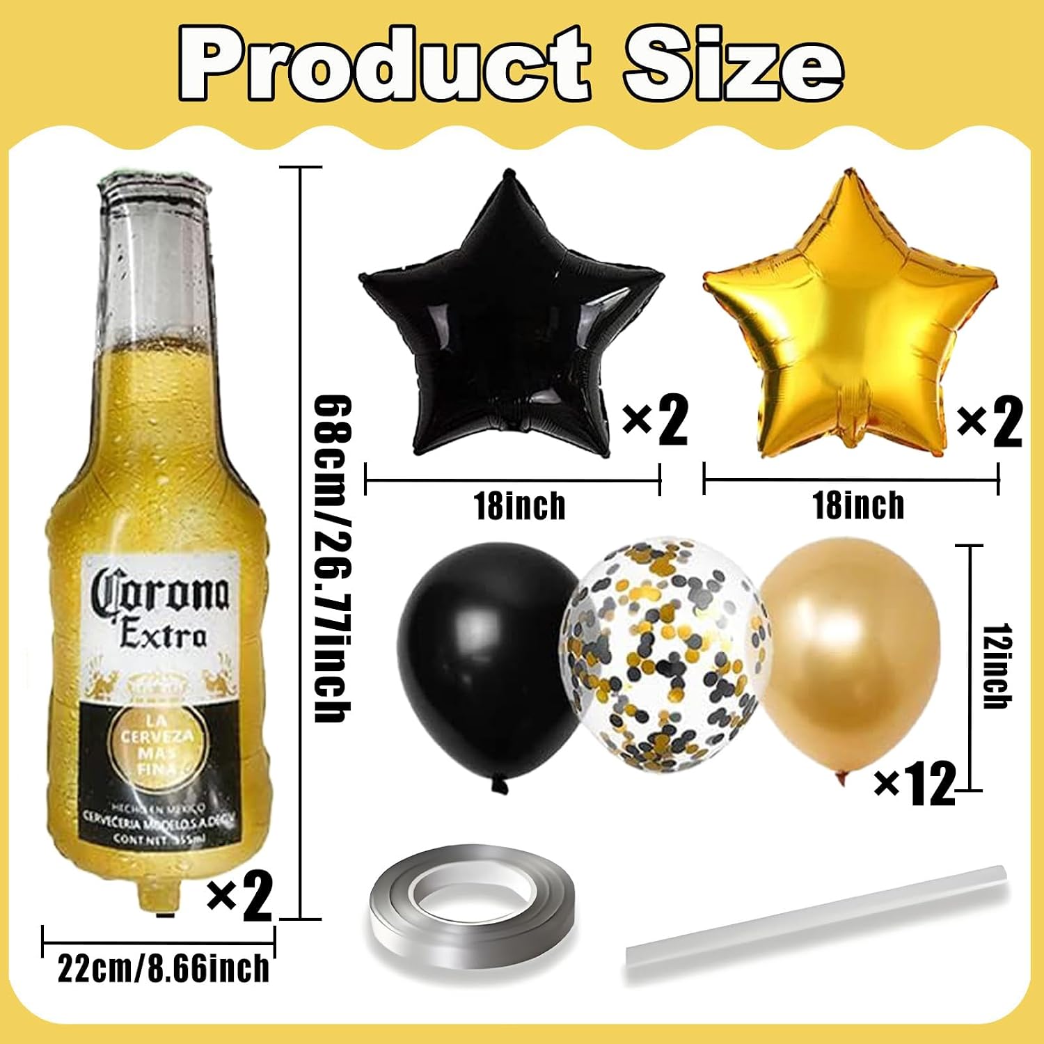18pcs Corona Beer Mug Themed Party Decoration for man Cheers Balloon Birthday Decor Gold and Black Star Balloons for man Birthday Baby Shower Celebration Supplies Party Decoration image 2