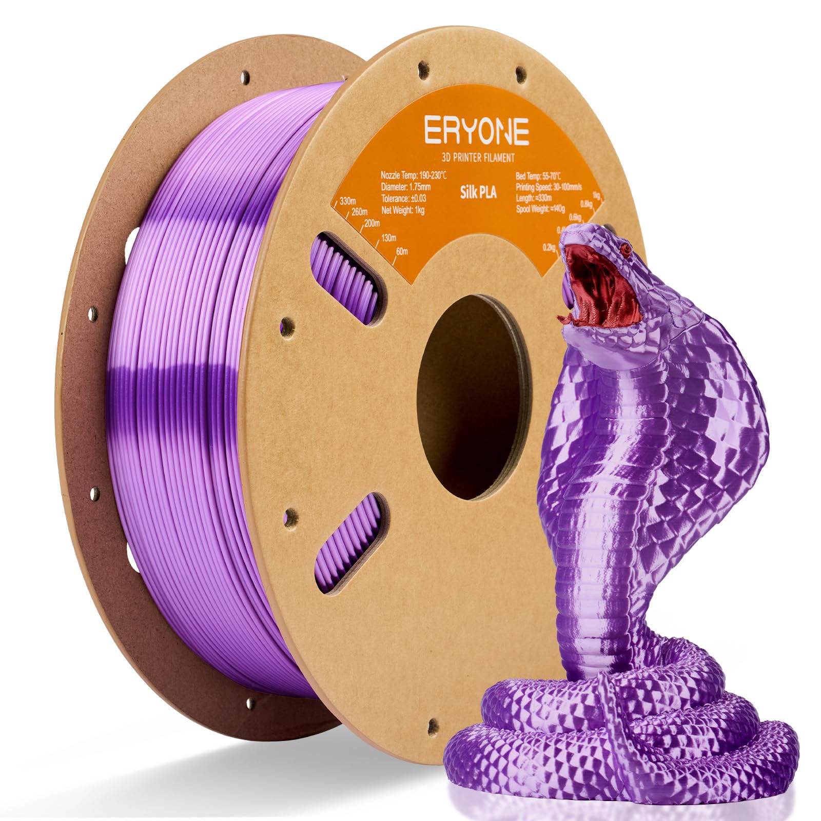 ERYONE Silk PLA Filament for 3D Printer 1.75mm +/- 0.03mm, Shiny Filament 1kg (2.1lbs)/Spool, Purple