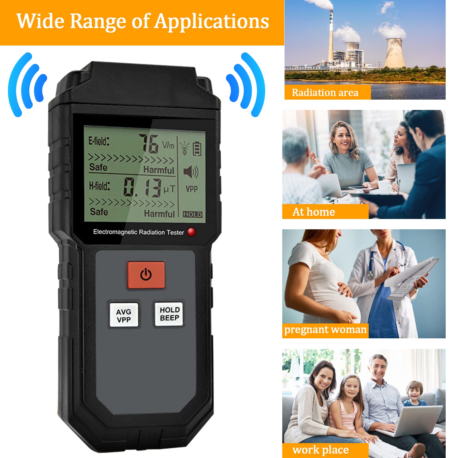 DEWIN EMF meter, handheld nucleaire stralingsdetector LCD-scherm