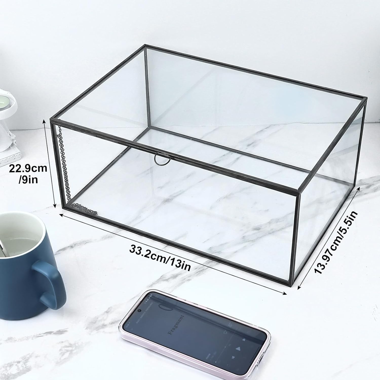 HighFree Vintage Glass Box with Lid - Clear Jewelry Glass Display Box Keepsake Box - Home Decor Decorative Box for Trinket Rings Bracelet (Black, X-Extra Large)