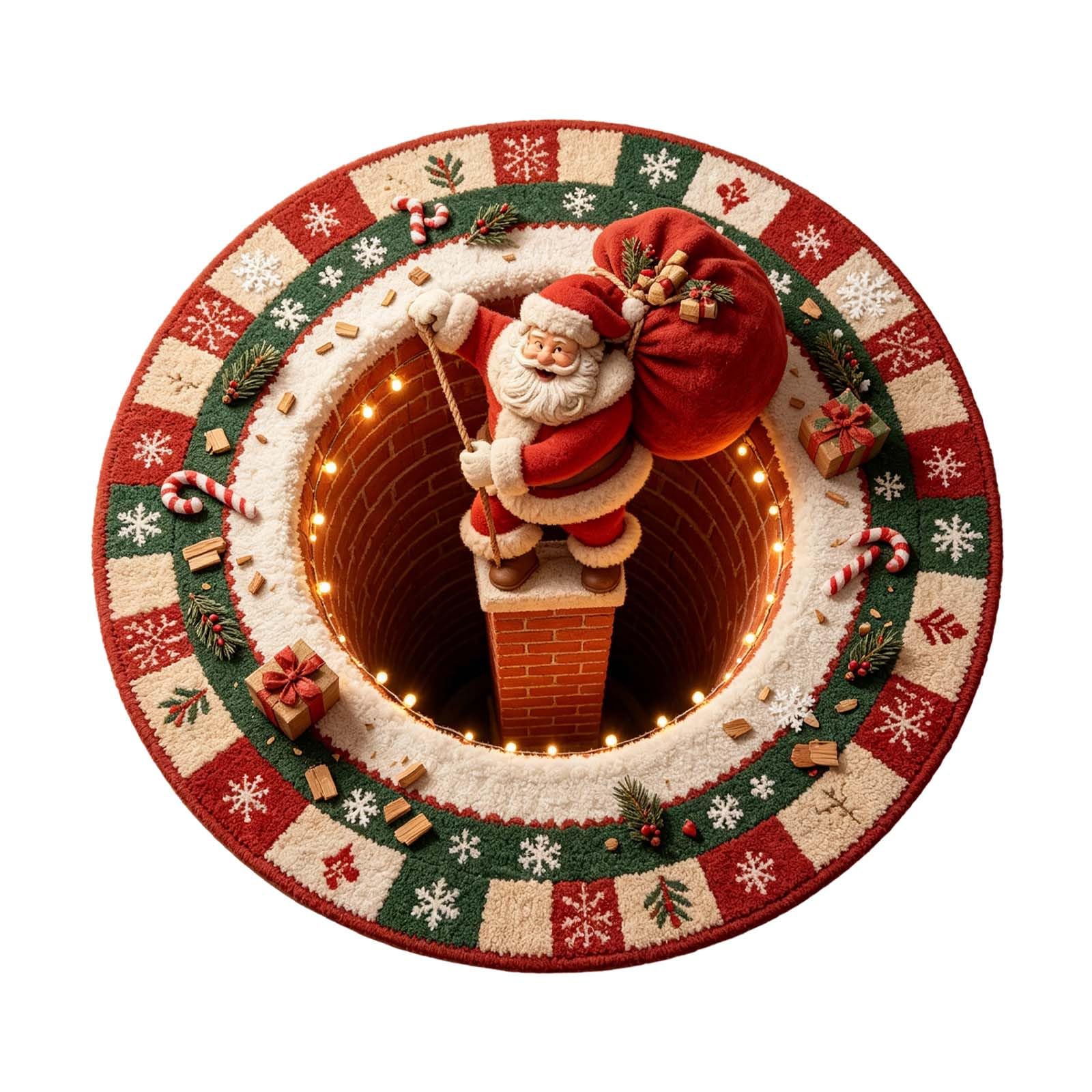 3D Christmas Rug Optical Illusion Rug Christmas Non Slip Door Mats Indoor Santa Claus Area Round Rugs Xmas Home Decor Festive Welcome Floor Ma for Living Room Bathroom Bedroom Kitchen Entryway 100cm